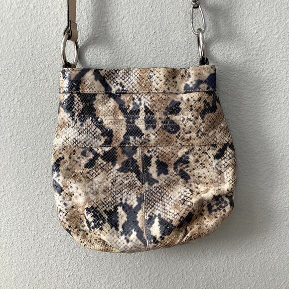 B Makowsky Leather Faux Snakeskin Crossbody Bag - Beige, Black - Picture 12 of 16
